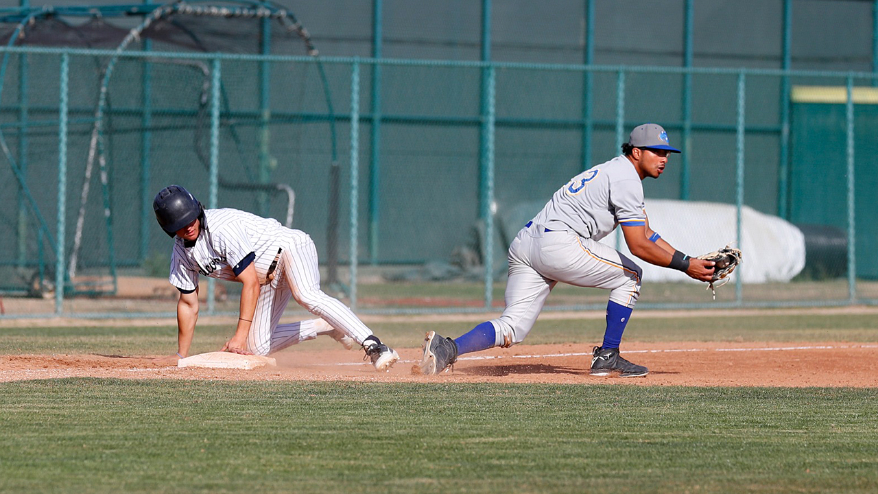 Jesus Sanchez makes the play at third base for West LA at Cerritos. (Photo by Daryl Peterson/Cerritos Athletics)